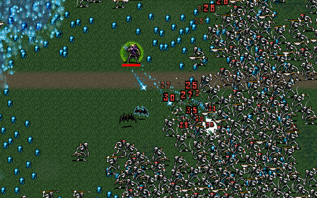 Vampire Survivors screenshot showing roguelike gameplay and pixel art